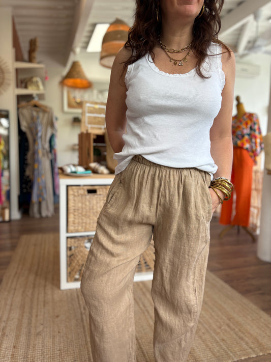 Pantalon en lin magique camel