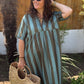 Robe midi kaki et bleu rayées