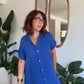 Robe chemise en gaze de coton bleu roi