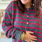 Gilet raye gris framboise