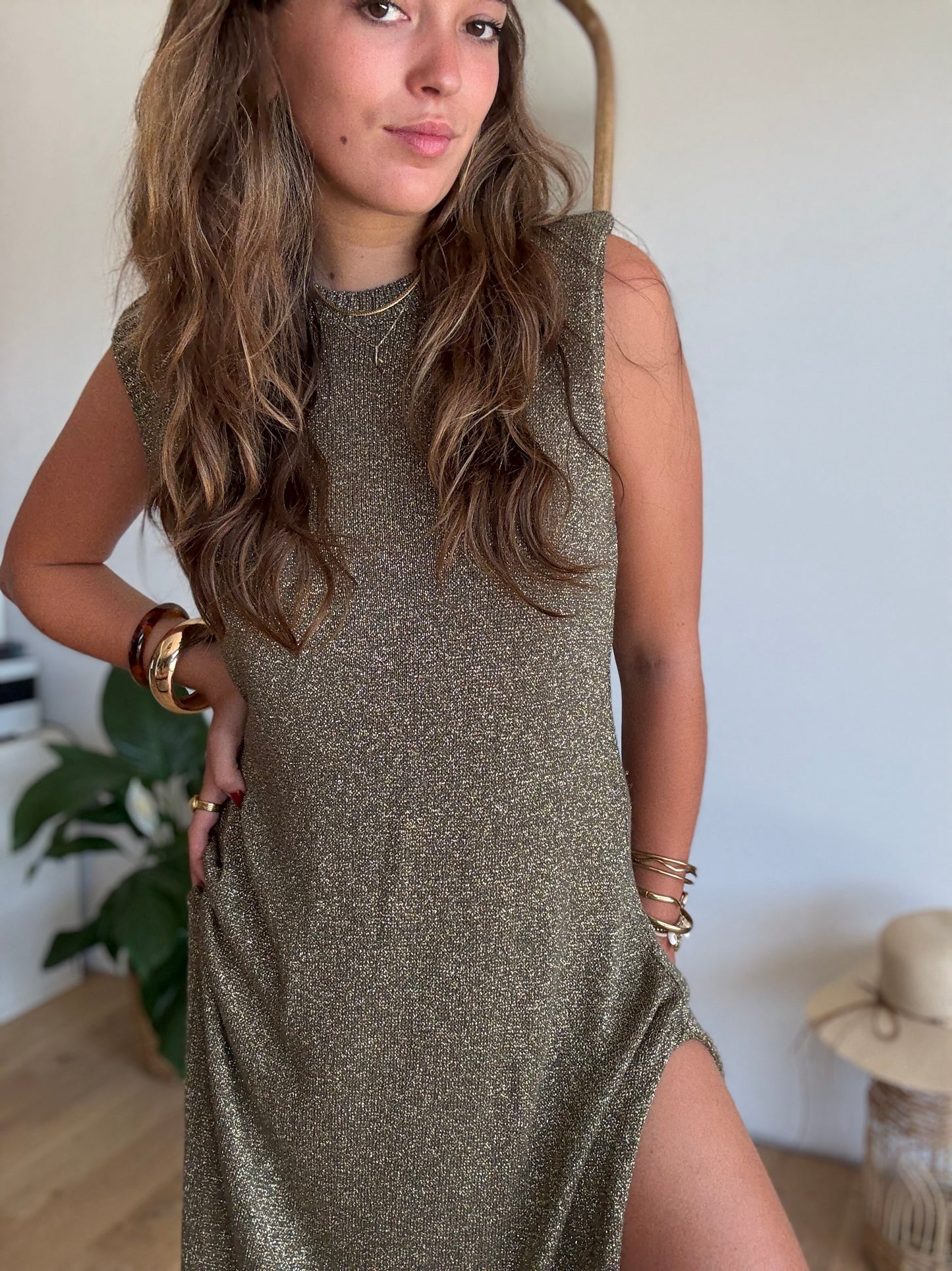 Robe Glow kaki doré