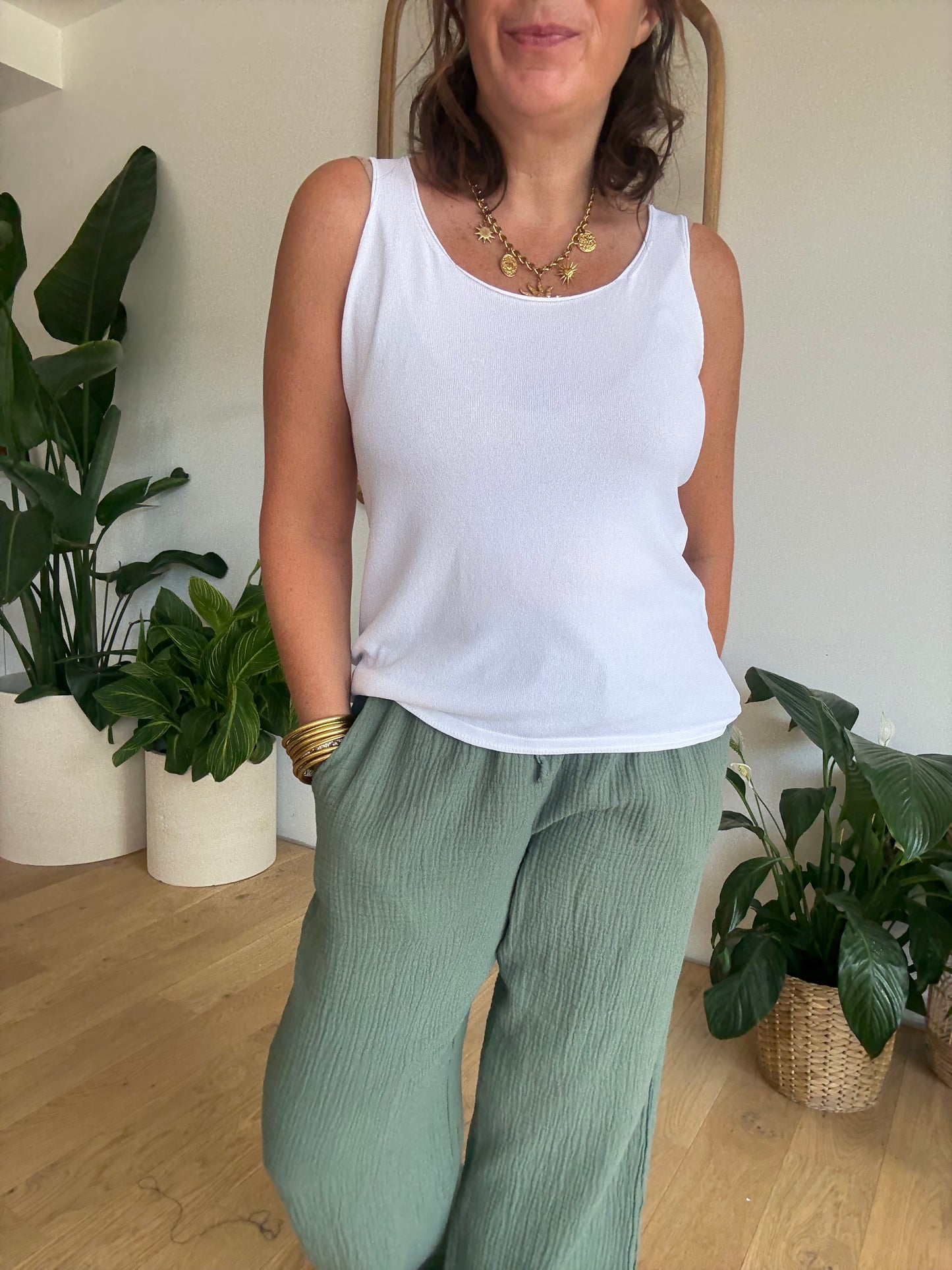 Pantalon palazzo gaze de coton kaki