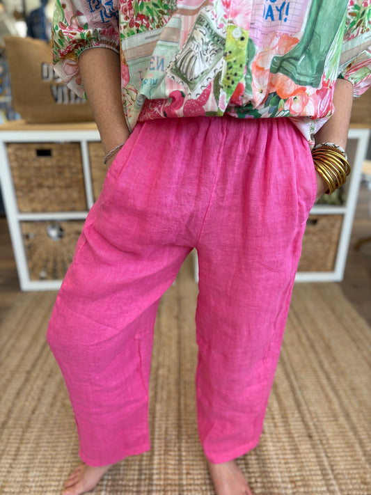 Pantalon en lin magique rose