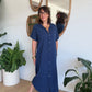Robe chemise en gaze de coton Marine