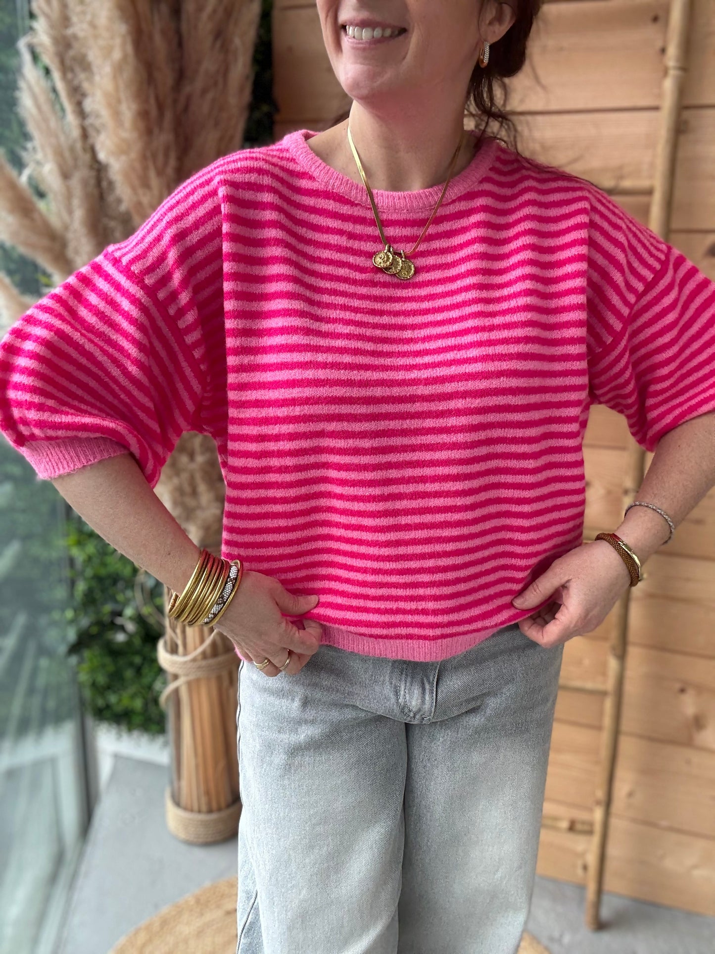 Pull manches courtes Sophie rose fushia