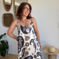 Robe longue marine satinée