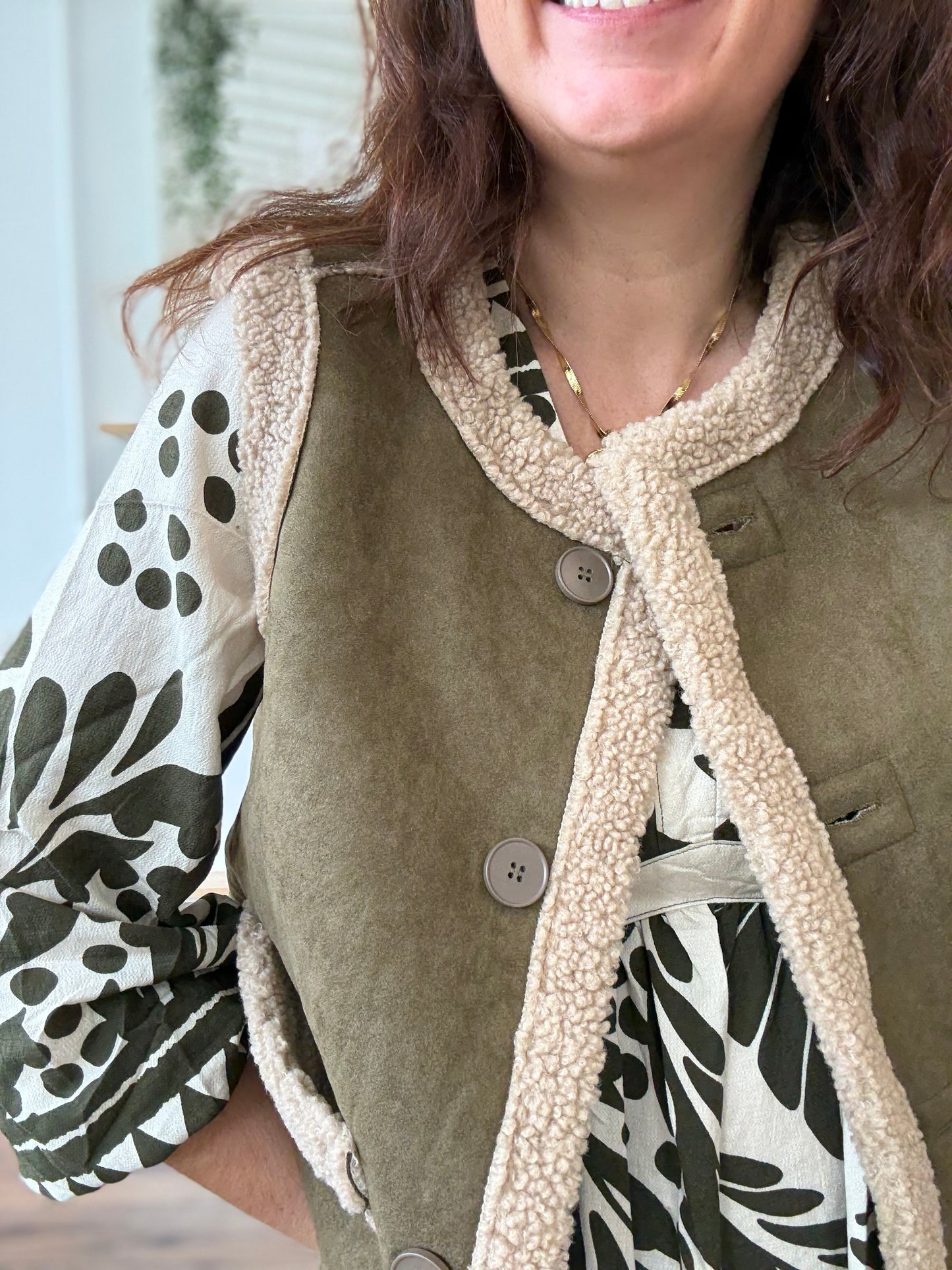 Veste sherpa kaki
