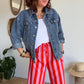 Pantalon fluide rayé orange et rose
