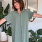 Robe chemise en gaze de coton kaki