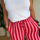 Pantalon rayé en gaze de coton rose &rouge