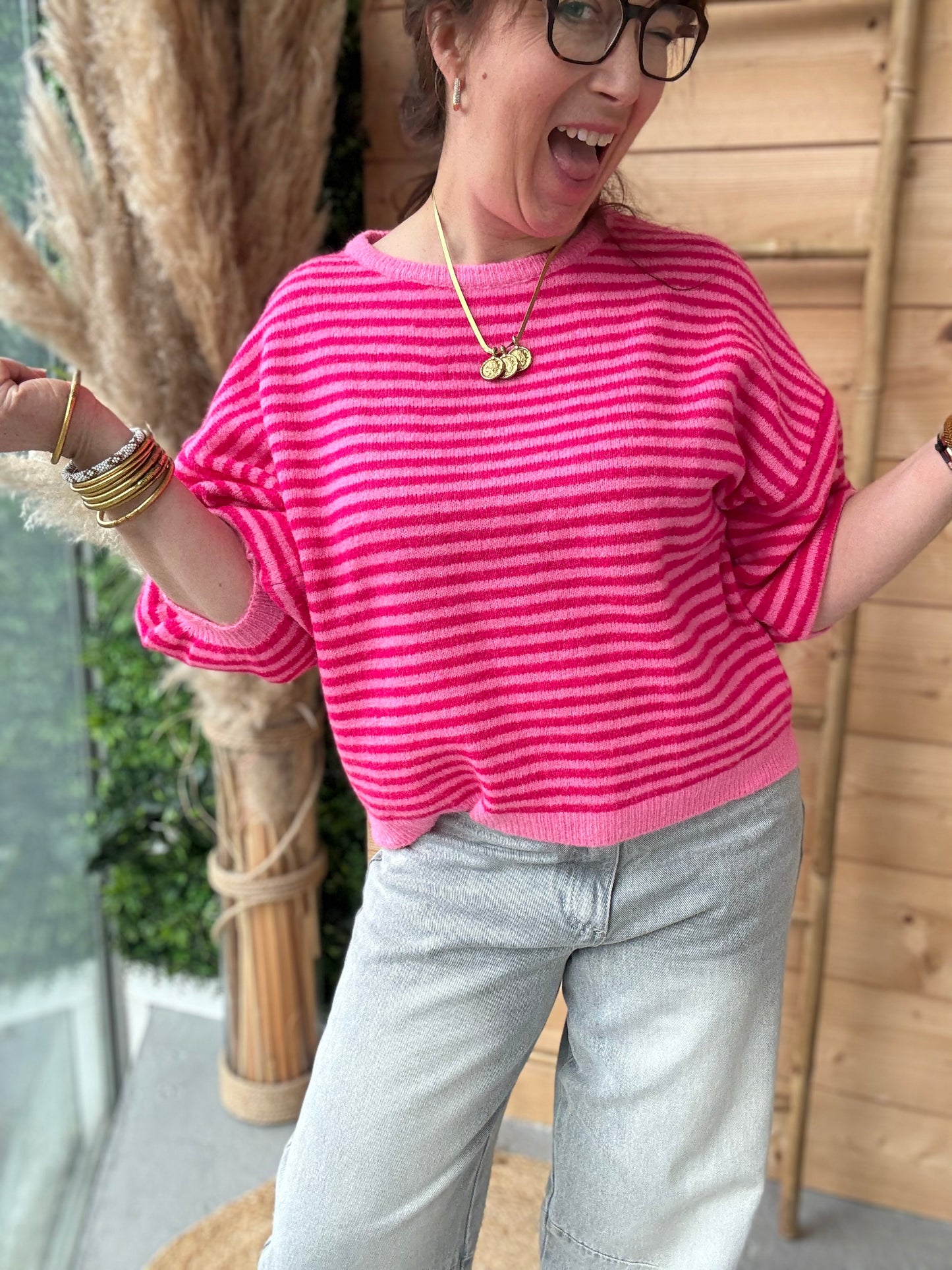 Pull manches courtes Sophie rose fushia