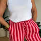 Pantalon rayé en gaze de coton rose &rouge