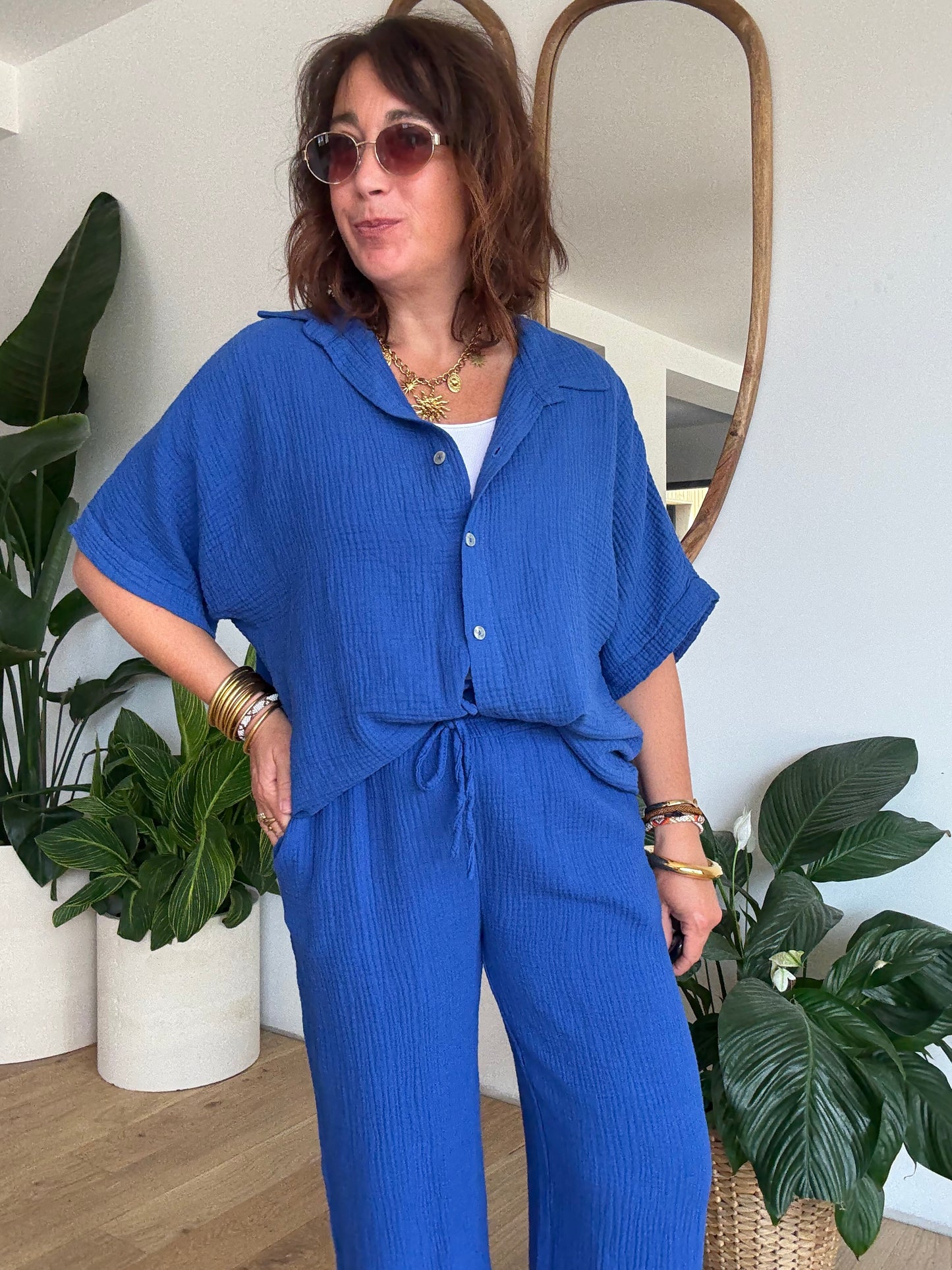Chemise gaze de coton bleu roi