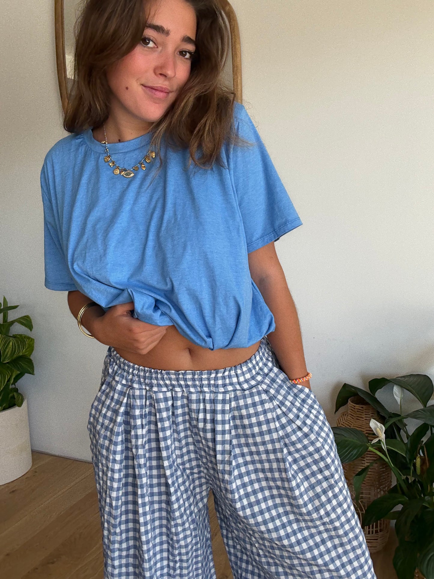 Pantalon Vichy bleu jean