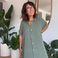 Robe chemise en gaze de coton kaki