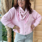 Foulard écharpe triangle Bonny rose et écru