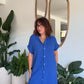 Robe chemise en gaze de coton bleu roi