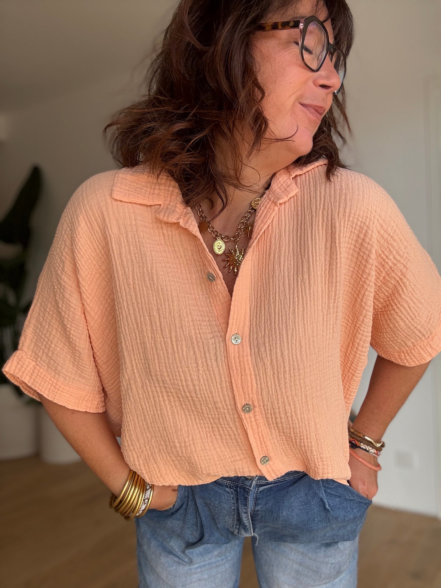 Chemise Gaze de Coton Saumon