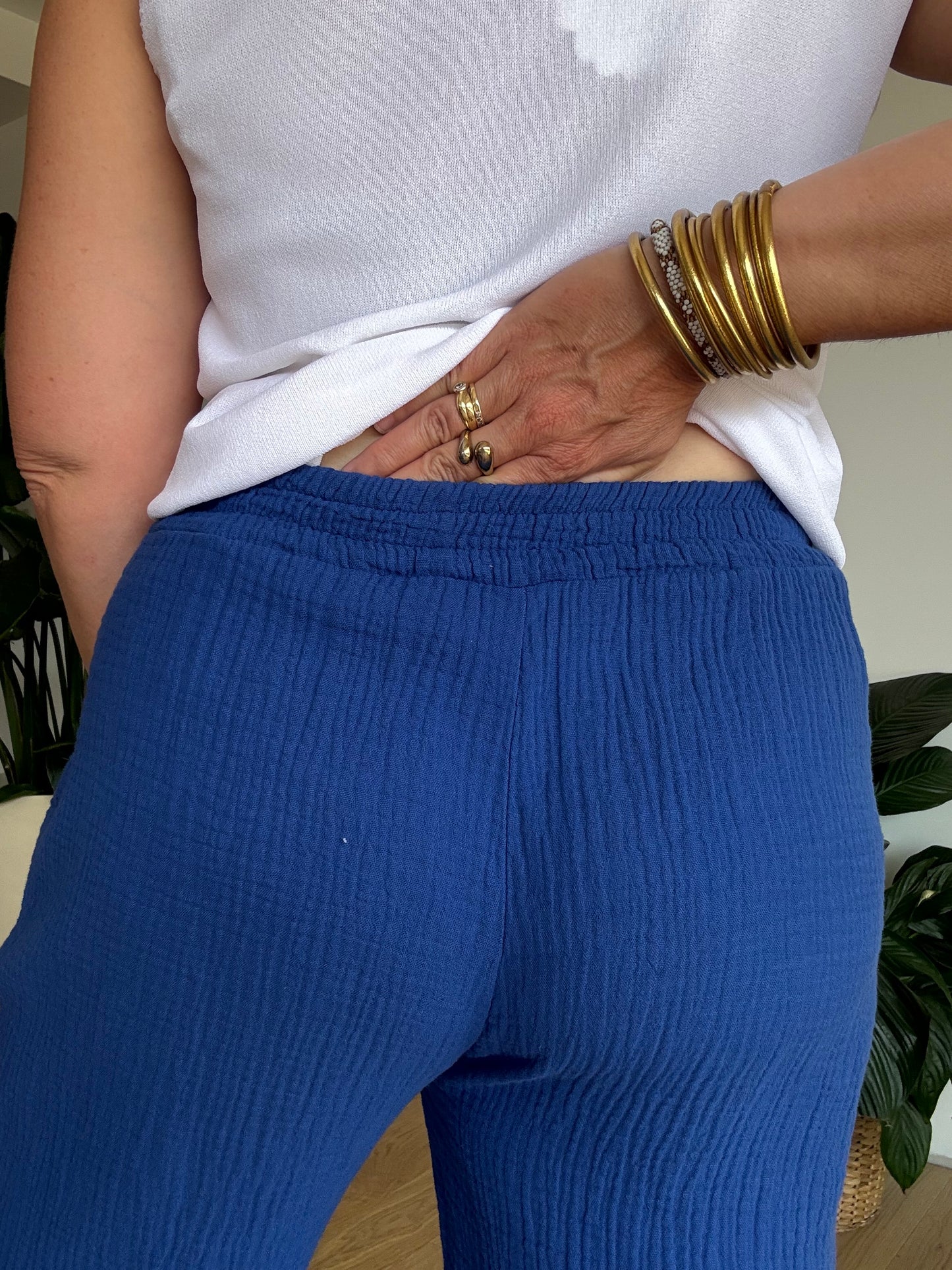 Pantalon palazzo gaze de coton bleu roi