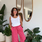 Pantalon rayé en gaze de coton rose &rouge