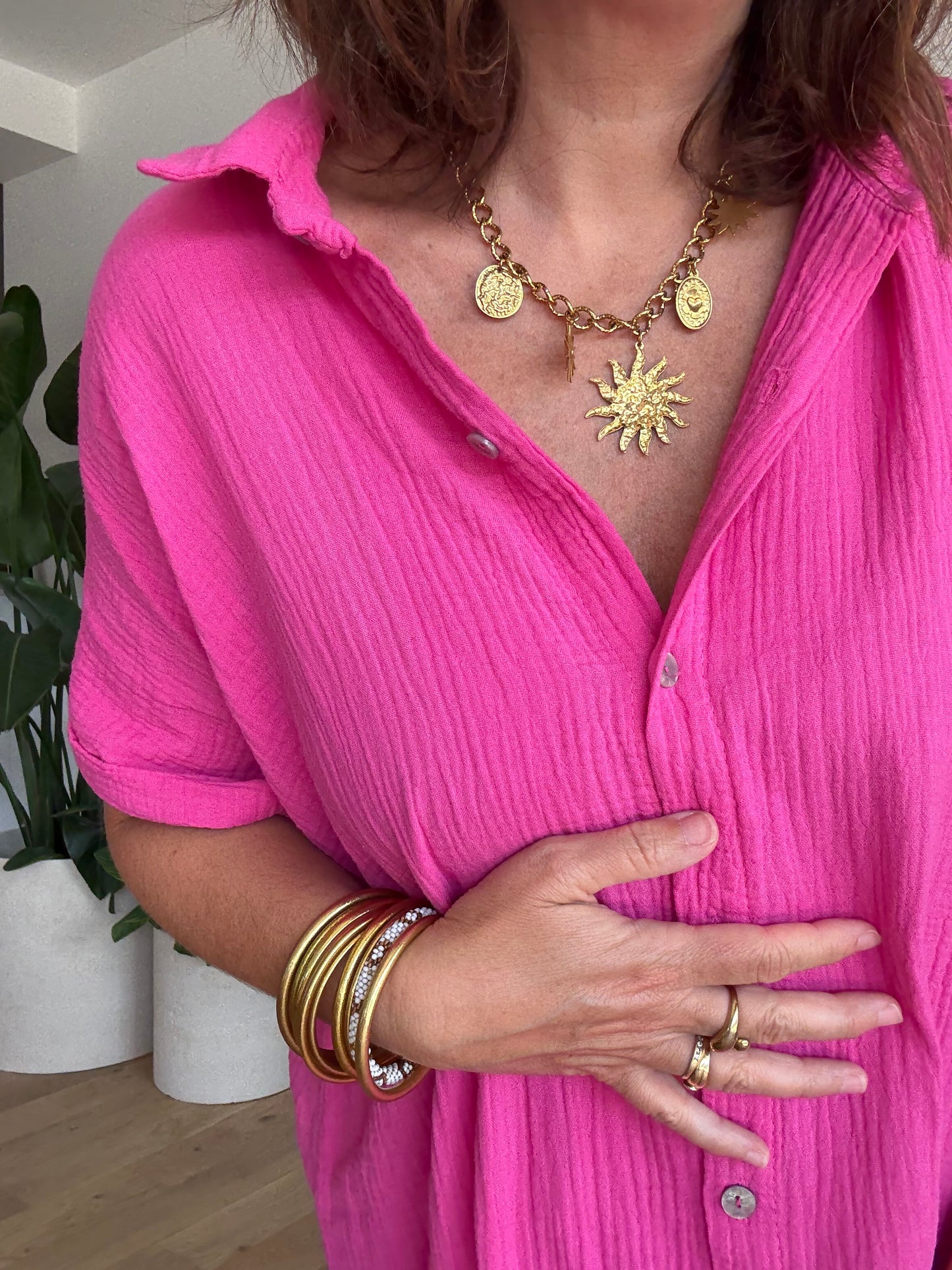 Robe chemise en gaze de coton fuchsia🩷