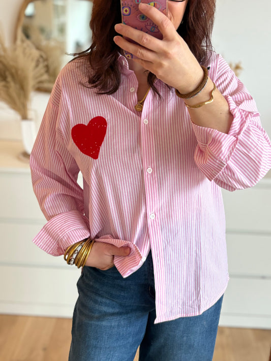 Chemise rayée rose et blanche Elisa
