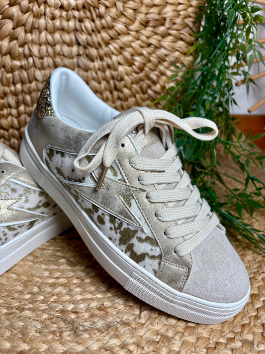 Baskets Blanc et beige imprimé Cow