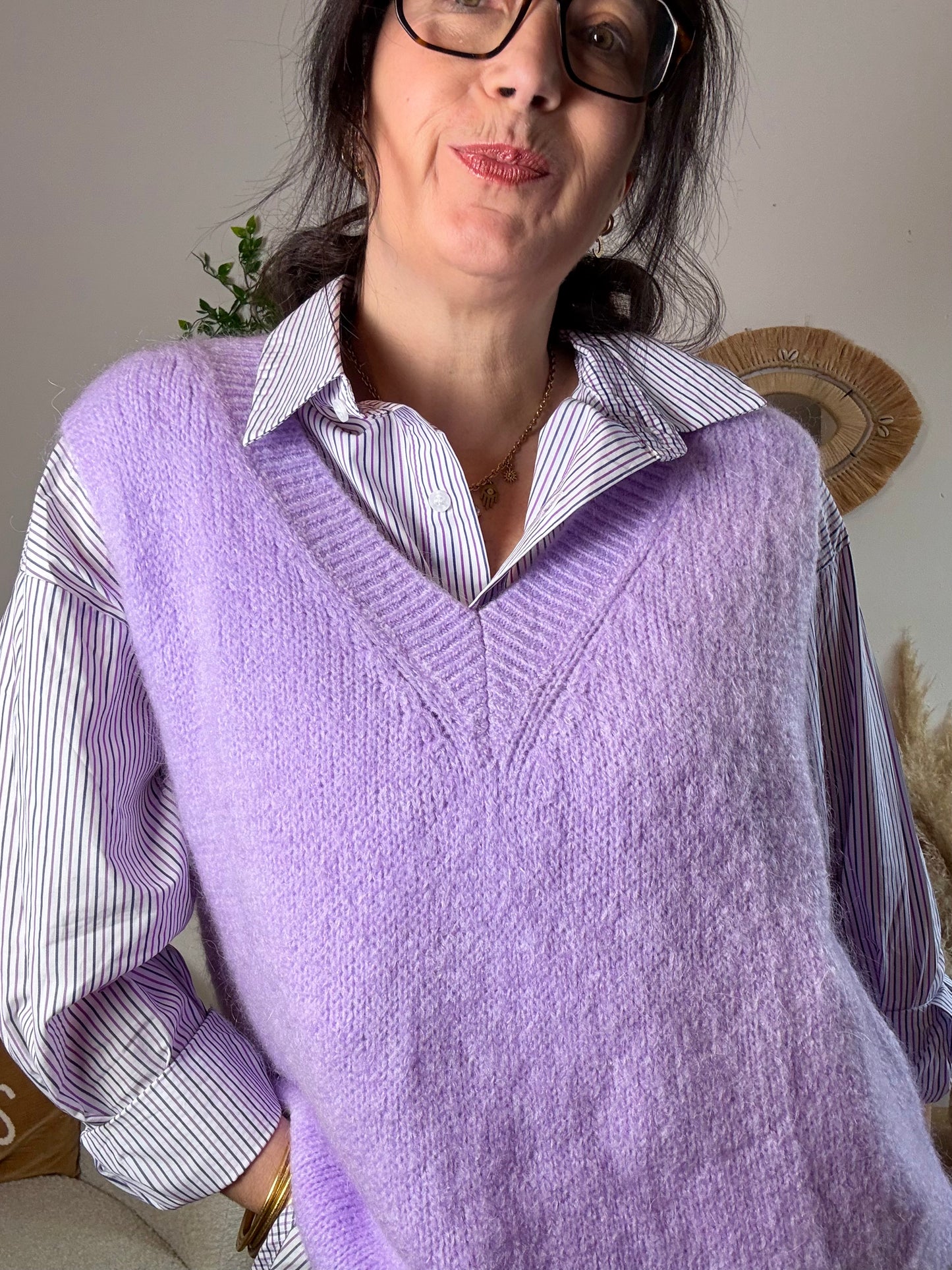 Chemise oversize Rayée Lilas et marine