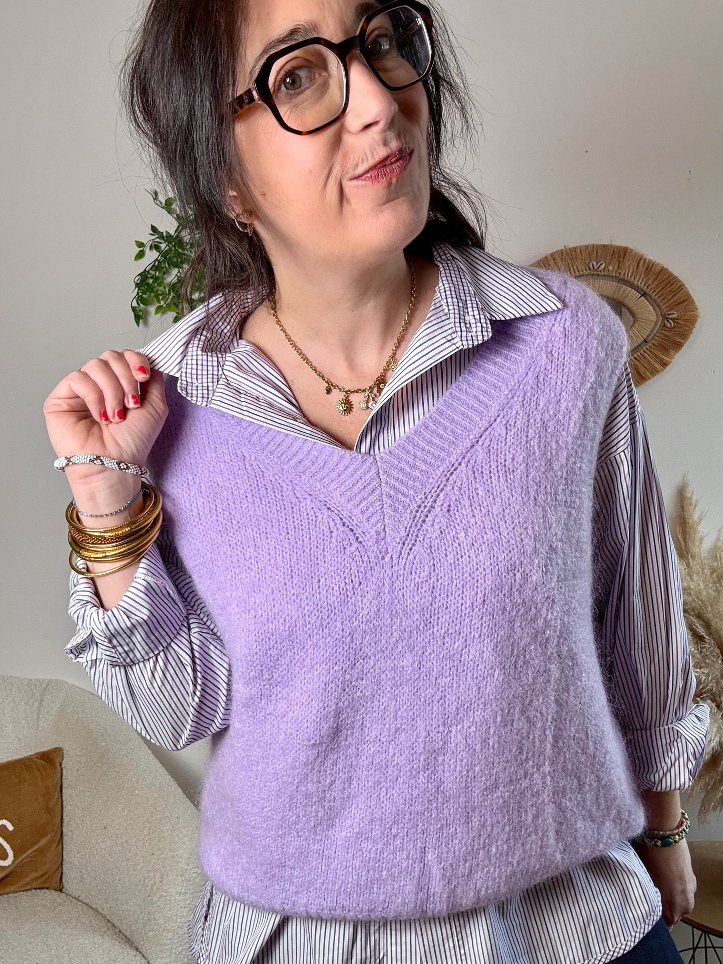 Chemise oversize Rayée Lilas et marine