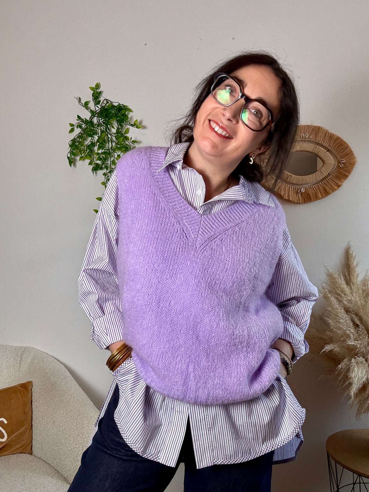 Chemise oversize Rayée Lilas et marine