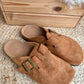 Mules effet suédine Camel