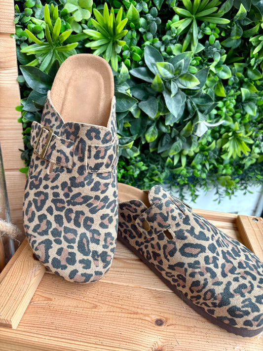 Mules effet suédine leopard