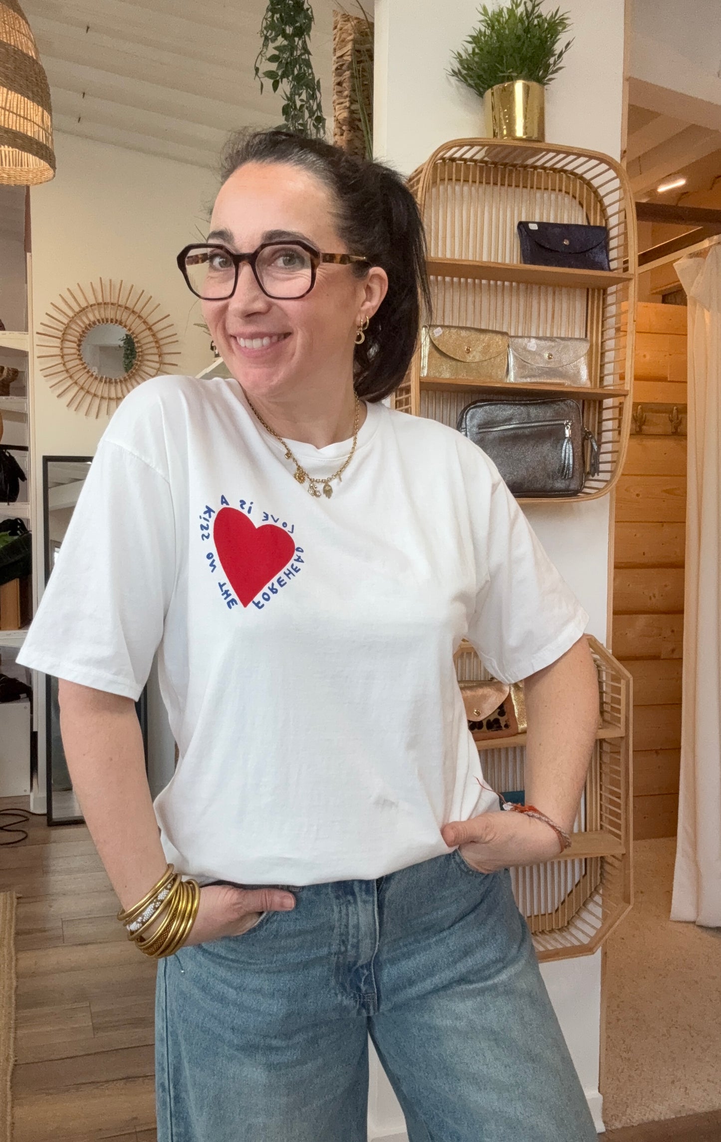 Tee Shirt blanc  Coeur Rouge