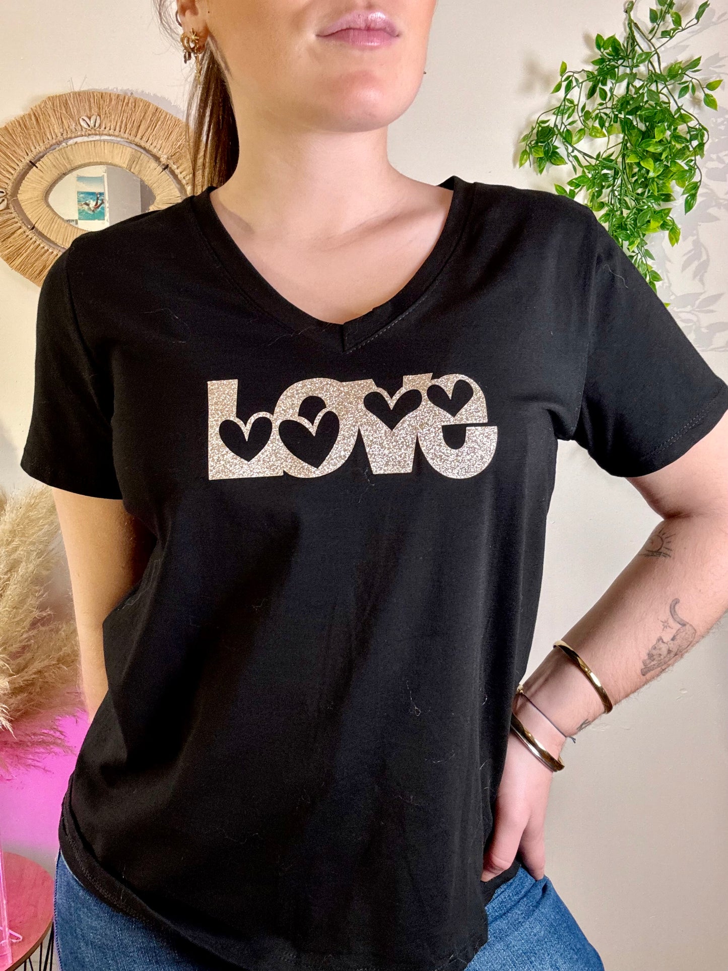 Tee shirt Noir love Doré