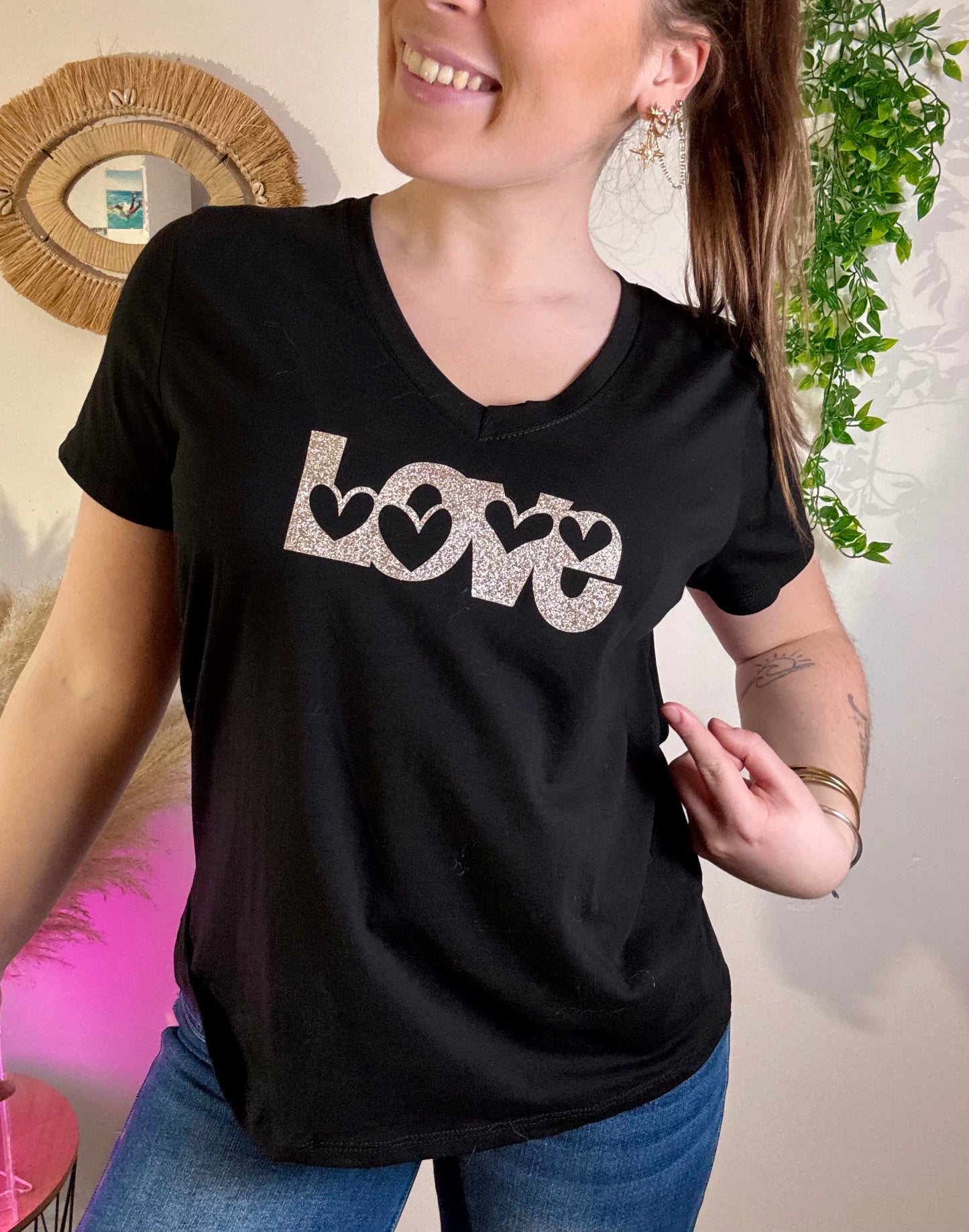 Tee shirt Noir love Doré