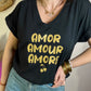 Tee shirt Amor manches courtes noir et doré