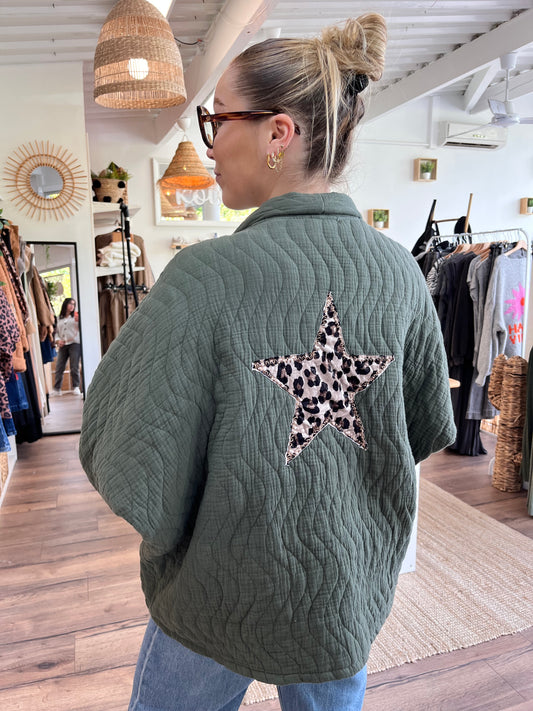 Kimono kaki étoile leopard