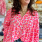 Blouse Leo Rose et orange Fluo