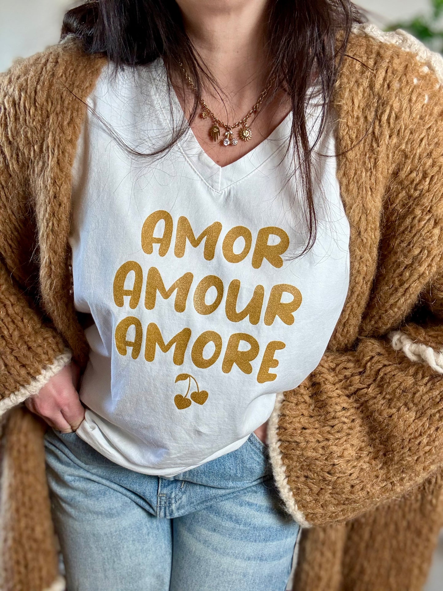 Tee shirt Amor Amour Amore blanc doré