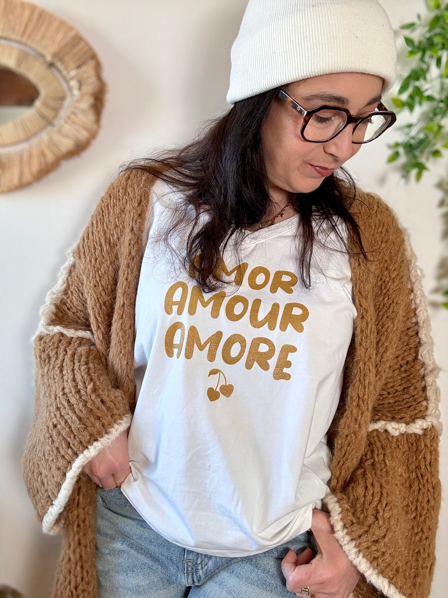 Tee shirt Amor Amour Amore blanc doré