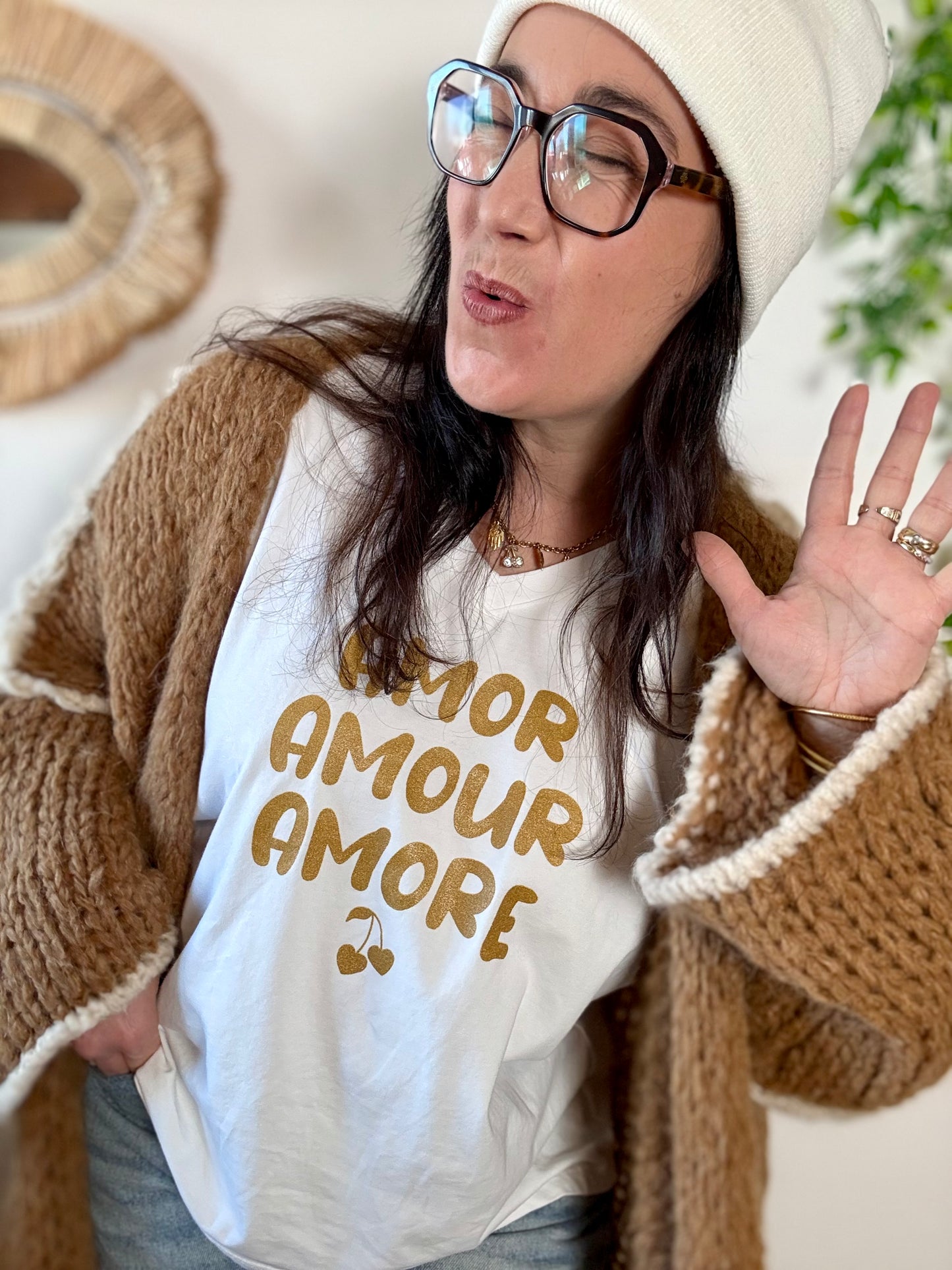 Tee shirt Amor Amour Amore blanc doré