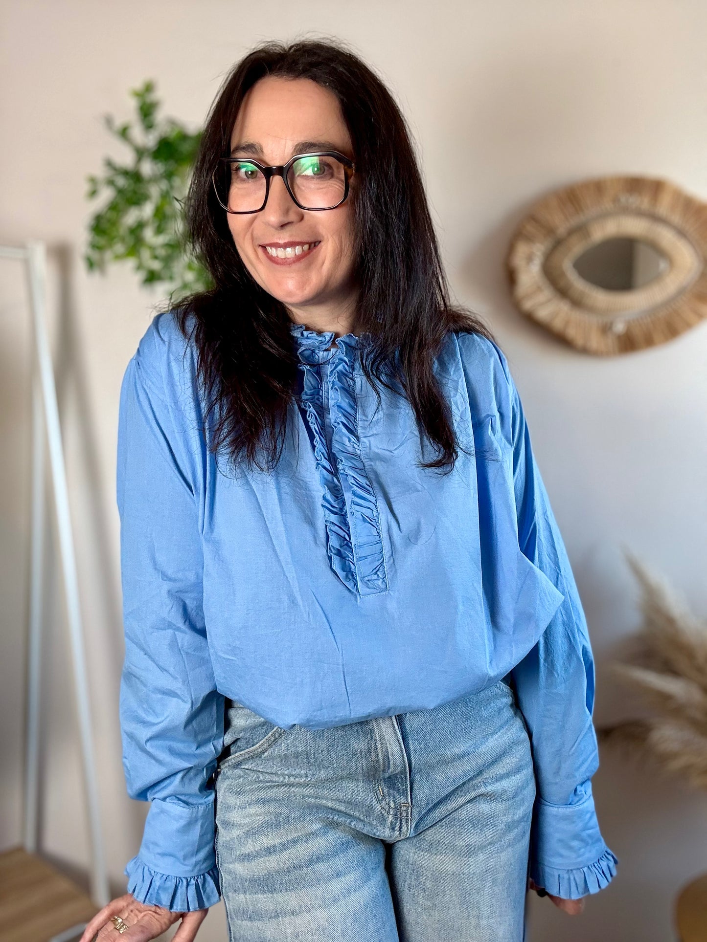 Blouse bleu frou frou