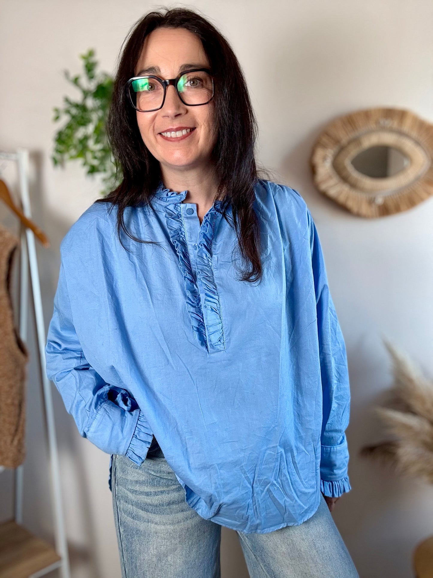 Blouse bleu frou frou