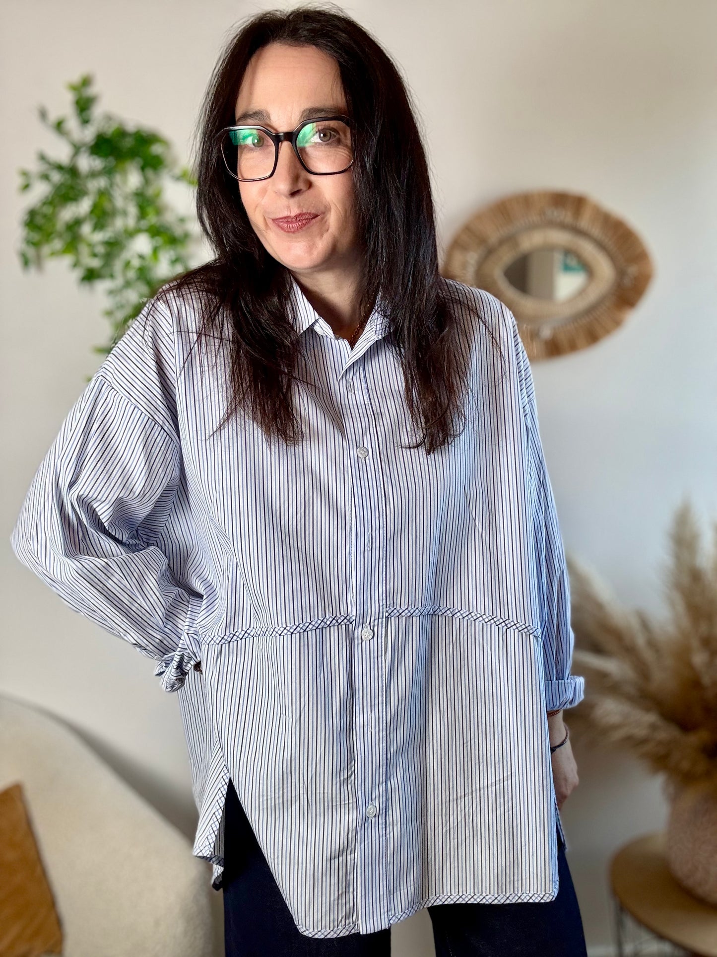 Chemise oversize à rayures bleu ciel et Marine