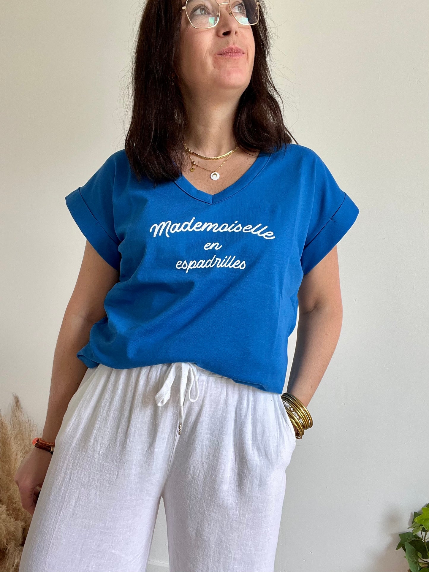 Tee Shirt MADEMOISELLE EN ESPADRILLES  BLEU ROI