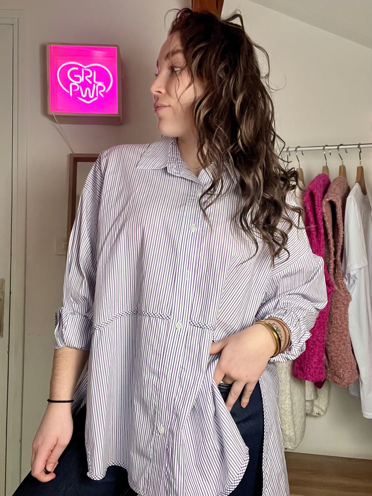 Chemise oversize Rayée Lilas et marine