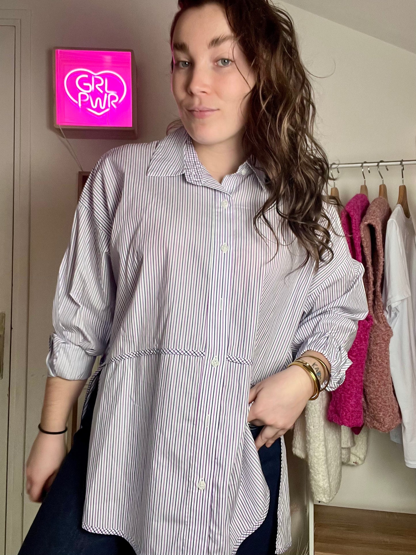 Chemise oversize Rayée Lilas et marine