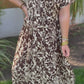Robe longue tropical chocolat écru